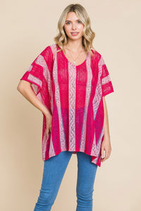 Cotton Bleu V Neck Drop Shoulder Oversize Top