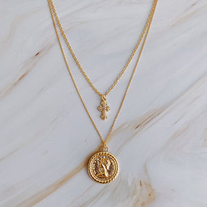 Cross And Coin Layered Necklace