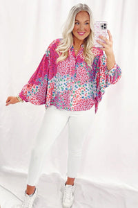 Print Buttoned V Neck Oversized Shirt