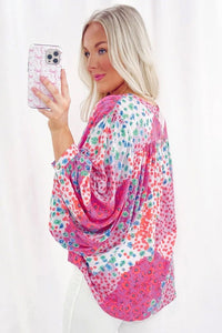 Print Buttoned V Neck Oversized Shirt