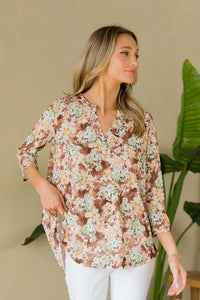 Sew In Love Wrinkle-Free Floral Notched Top