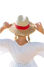 Fray-Edge Color Block Straw Panama Fedora Hat