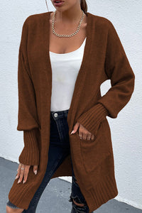Open Front Dropped Shoulder Pocketed Cardigan