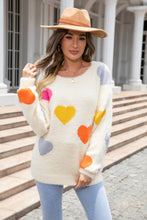 Heart Pattern Round Neck Long Sleeve Sweater