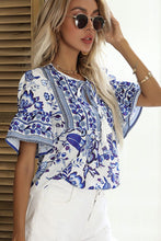Printed Buttoned Flounce Sleeve Blouse