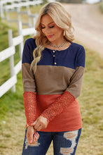 Color Block Spliced Lace Sleeve Ribbed Top - Gypsy Belle