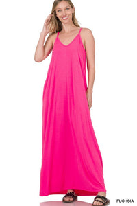 V-Neck Cami Maxi Dress With Side Pockets - Gypsy Belle
