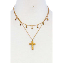 Double Layered Cross Pendant Chain Necklace - Gypsy Belle
