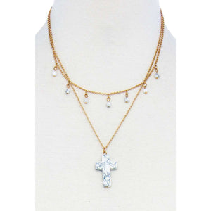 Double Layered Cross Pendant Chain Necklace - Gypsy Belle