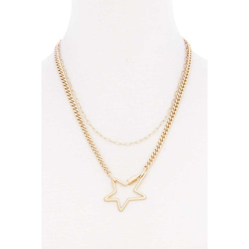 Star Pendant Cuban Link Layered Metal Necklace - Gypsy Belle