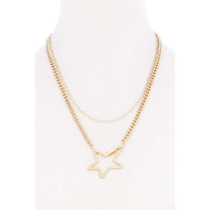 Star Pendant Cuban Link Layered Metal Necklace - Gypsy Belle