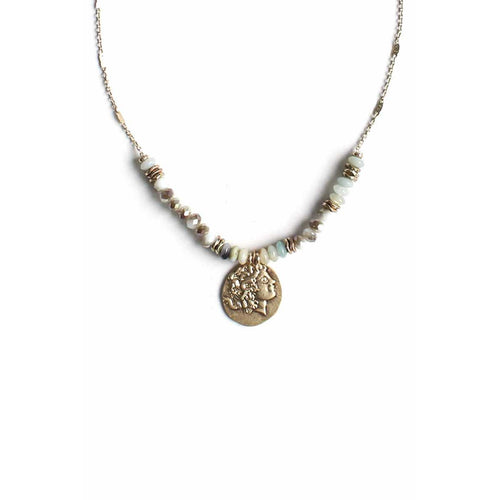 Stone Glass Bead Coin Pendant Necklace - Gypsy Belle