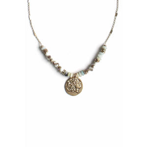 Stone Glass Bead Coin Pendant Necklace - Gypsy Belle