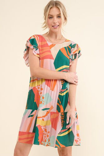 And The Why Printed Double Ruffle Sleeve Dress - Gypsy Belle