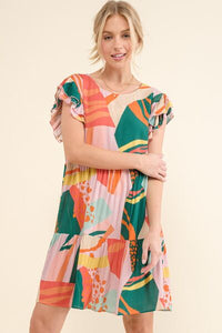 And The Why Printed Double Ruffle Sleeve Dress - Gypsy Belle