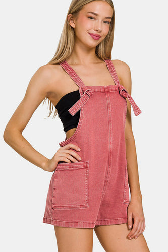 Zenana Washed Knot Strap Rompers - Gypsy Belle