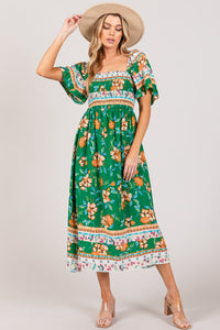 SAGE + FIG Printed Smocked Short Sleeve Midi Dress - Gypsy Belle