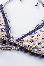 Printed Pompom Detail Halter Neck Two-Piece Bikini Set - Gypsy Belle