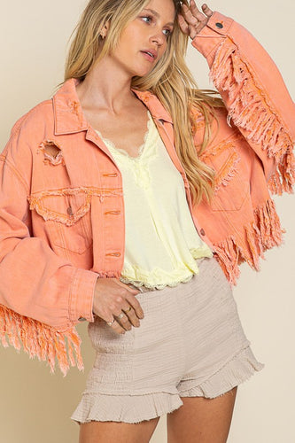 Fringe Distressed Crop Denim Jacket - Gypsy Belle